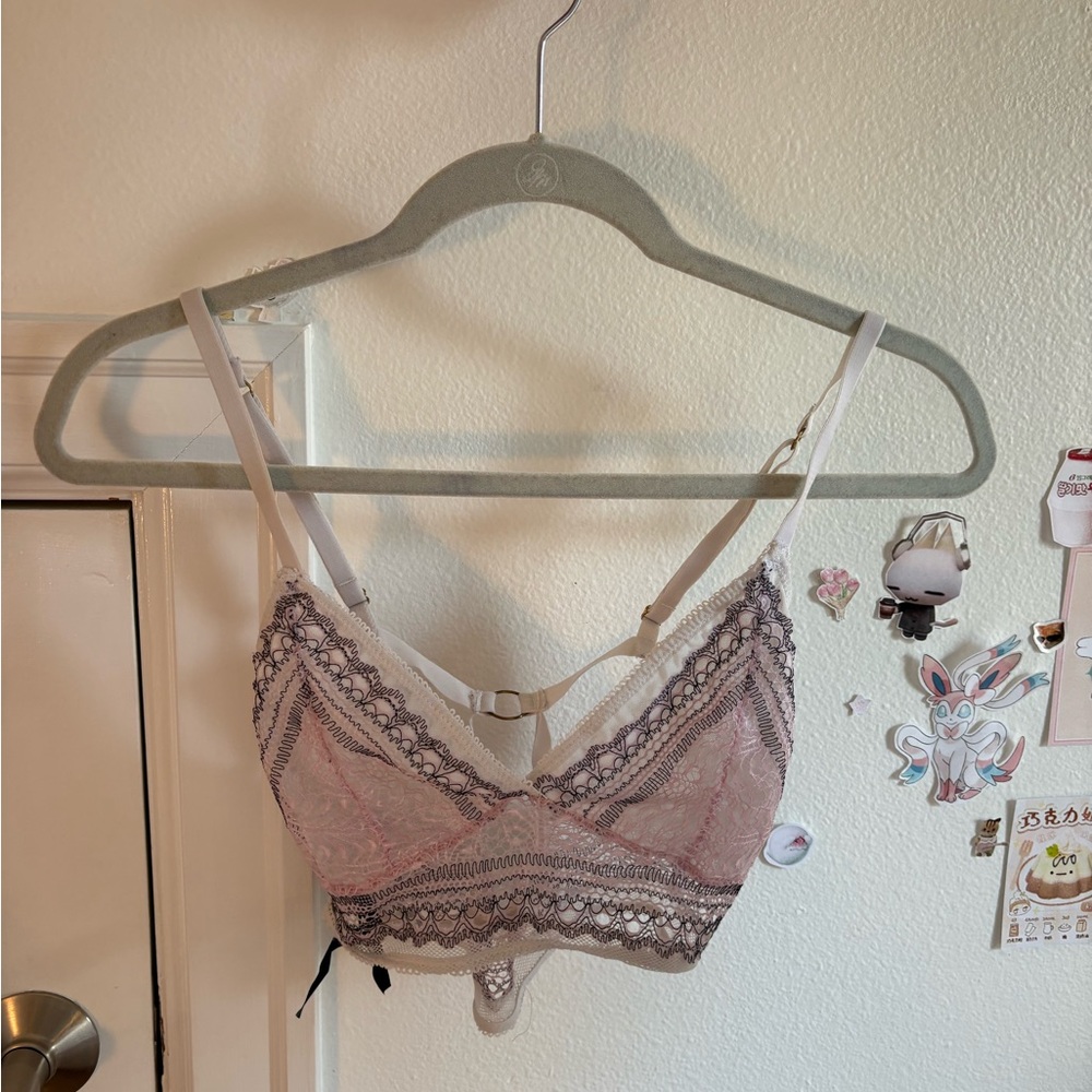 We The Free Lace Bralette in Pink and Gray
